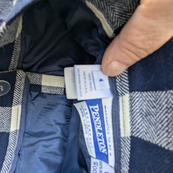 Vtg Women's Pendleton Navy Buffalo Check wool pleated wrap skirt Sz 4 - Picture 3 of 4